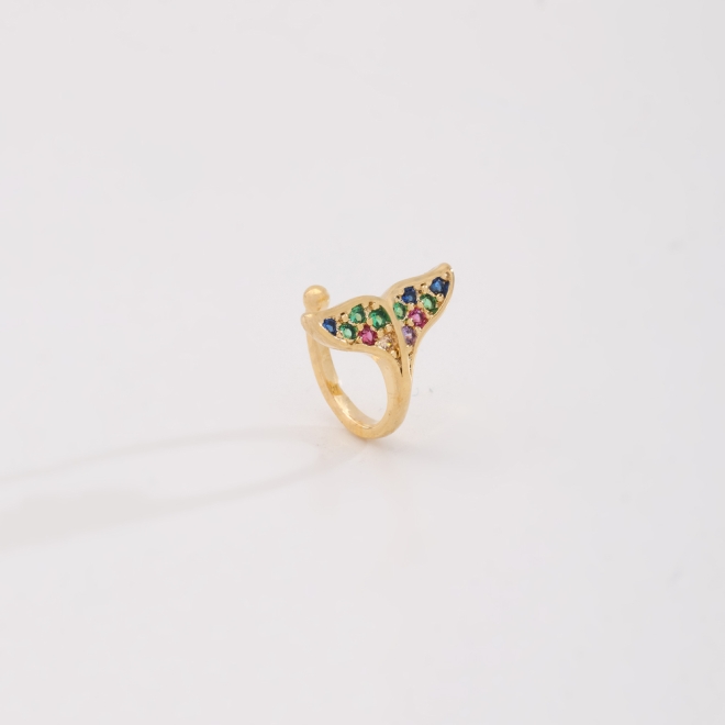OUTPC-0314 PIERCING FAKE BANHADO A OURO 18K EM FORMATO DE CAUDA DE SEREIA