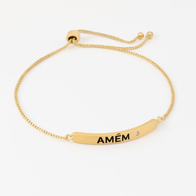 OUTPU-2893 PULSEIRA BANHADA A OURO 18K COM CHAPA ALONGADA E GRAVAÇÕES DE PALAVRAS INSPIRACIONAIS