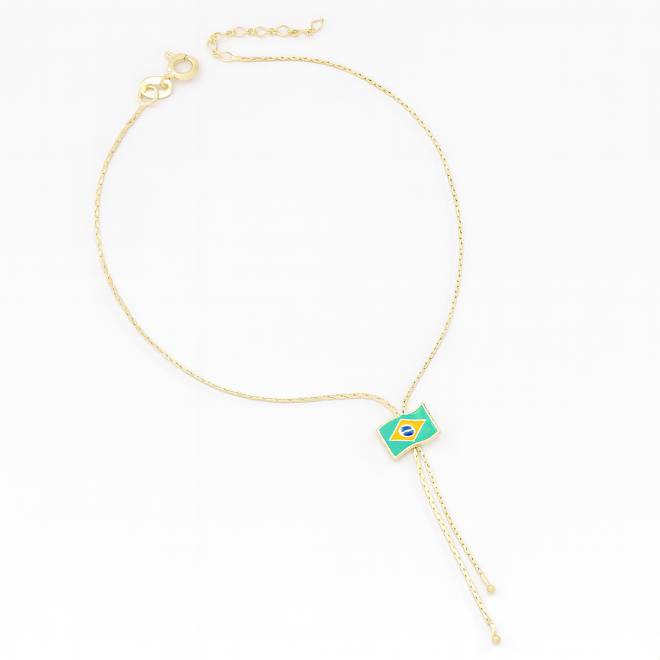 OUTTB-00003 TORNOZELEIRA BANHADA A OURO 18K COM PINGENTE DA BANDEIRA DO BRASIL