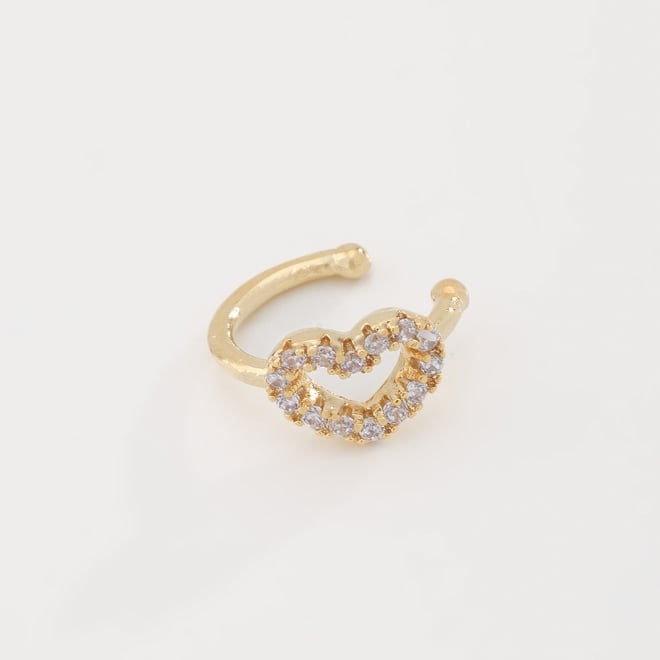 PC-00018 PIERCING BANHADO A OURO 18K EM CORAÇÃO COM DETALHES CRAVEJADOS EM ZIRCÔNIAS