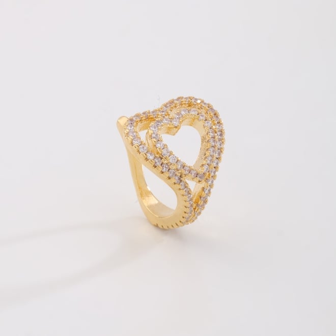PC-00038 PIERCING BANHADO A OURO 18K COM DESIGN DE CORAÇÕES ENTRELAÇADOS CRAVEJADOS