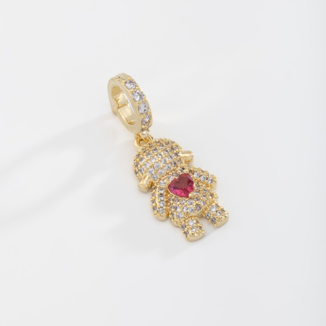 PG-00086 PINGENTE BANHADO A OURO 18K DE MENINA CRAVEJADOS EM ZIRCÔNIAS E PEDRA DE CORAÇÃO