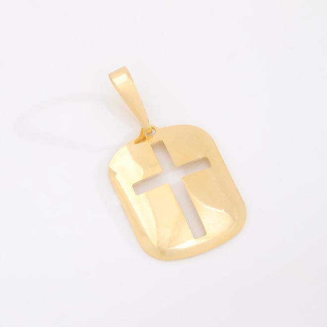PG-00100 PINGENTE BANHADO A OURO 18K COM CRUZ VAZADA EM DESIGN MODERNO