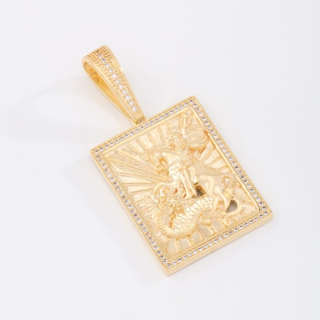 PG-00108 PINGENTE BANHADO A OURO 18K DE SÃO JORGE CRAVEJADO EM ZIRCÔNIAS