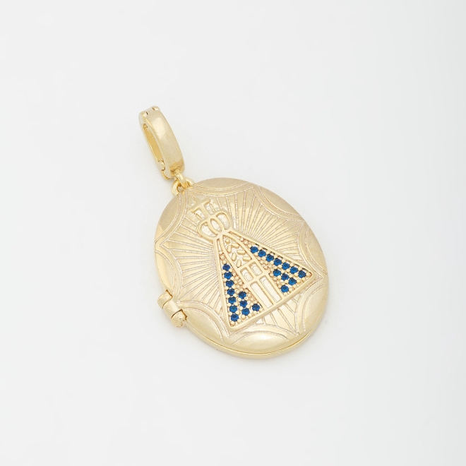 PG-00133 PINGENTE NOSSA SENHORA APARECIDA EM ZIRCÔNIAS AZUIS