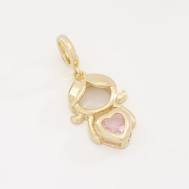 PG-00143-PINGENTE BANHADO A OURO 18K DE MENINA COM CORAÇÃO EM ZIRCÔNIA