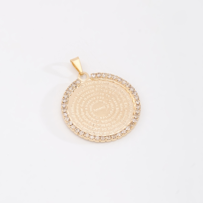 PG-00169 PINGENTE EM FORMATO DE MEDALHA GRAVAÇÃO EM ESPIRAL DA ORAÇÃO AVE MARIA
