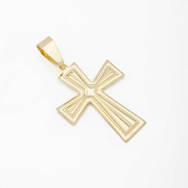 PG-00224 PINGENTE BANHADO A OURO 18K DE CRUZ COM DETALHES EM ALTO RELEVO E DESIGN GEOMÉTRICO