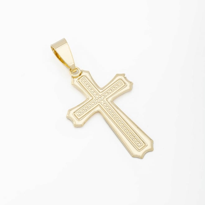 PG-00225 PINGENTE BANHADO A OURO 18K DE CRUZ COM DETALHES EM ALTO RELEVO