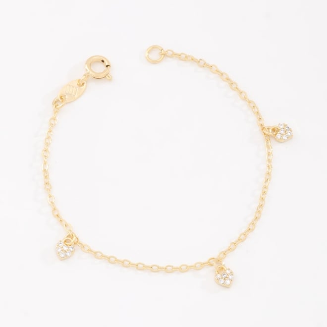 PI-00073 PULSEIRA INFANTIL BANHADA A OURO 18K COM PINGENTES DE CORAÇÃO CRAVEJADOS EM ZIRCÔNIA
