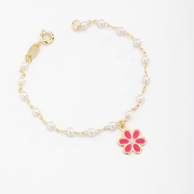 PI-00079 PULSEIRA INFANTIL COM FLOR E DETALHES DE PÉROLAS
