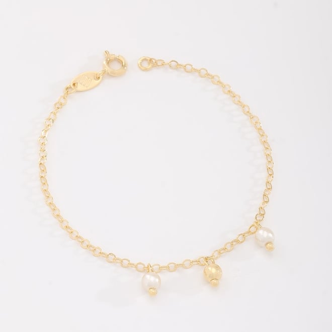 PI-00091 PULSEIRA INFANTIL BANHADA A OURO 18K COM PINGENTES EM PÉROLAS