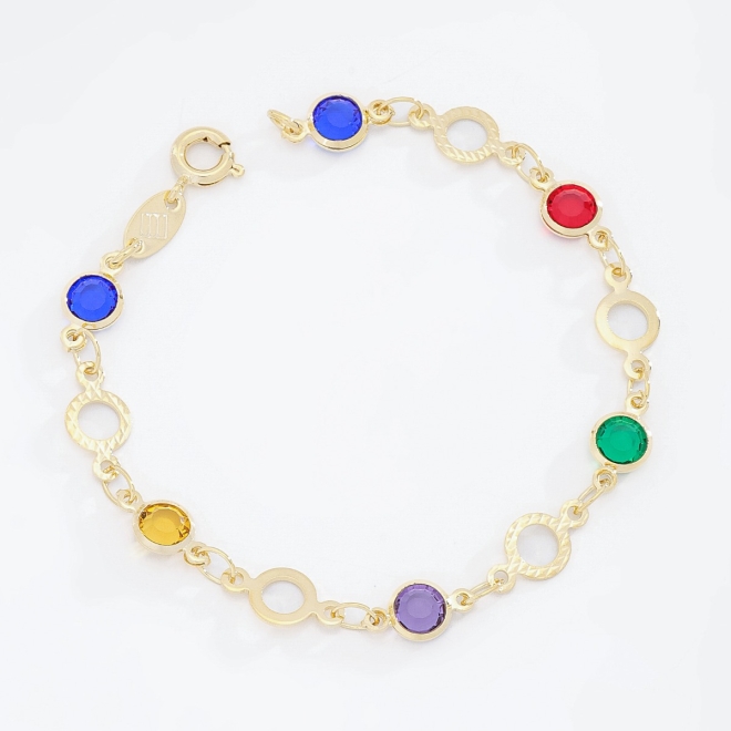 PI-00101 PULSEIRA COM ELOS VAZADOS E PEDRAS COLORIDAS