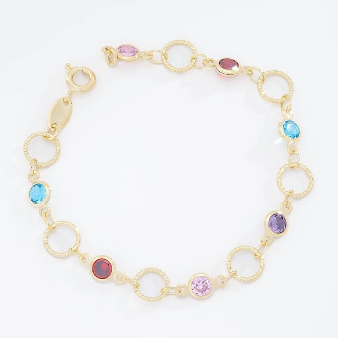PI-00102 PULSEIRA COM DETALHES DE ELOS TEXTURIZADOS E PEDRAS COLORIDAS