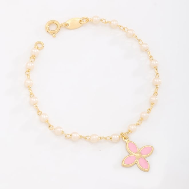 PI-00104 PULSEIRA COM DETALHES EM PÉROLAS E PINGENTE DE FLOR COLORIDA