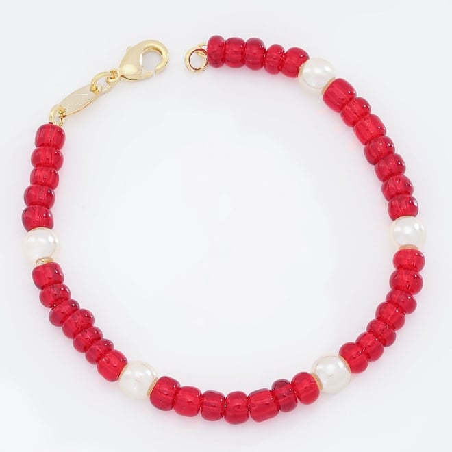 PI-00106 PULSEIRA INFANTIL COM MIÇANGAS VERMELHAS E DETALHES EM PÉROLAS