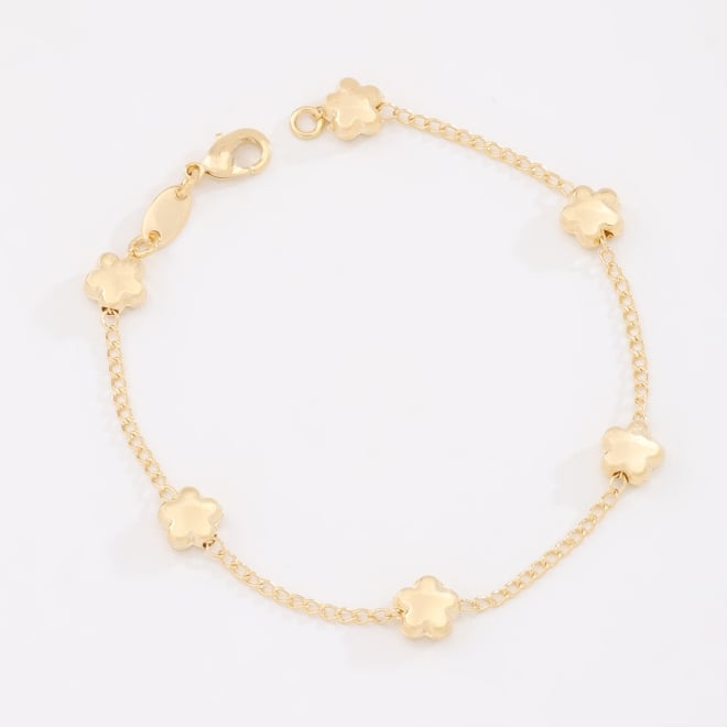 PI-00115 PULSEIRA INFANTIL BANHADA A OURO 18K COM PINGENTES LISOS EM FORMATO DE FLOR