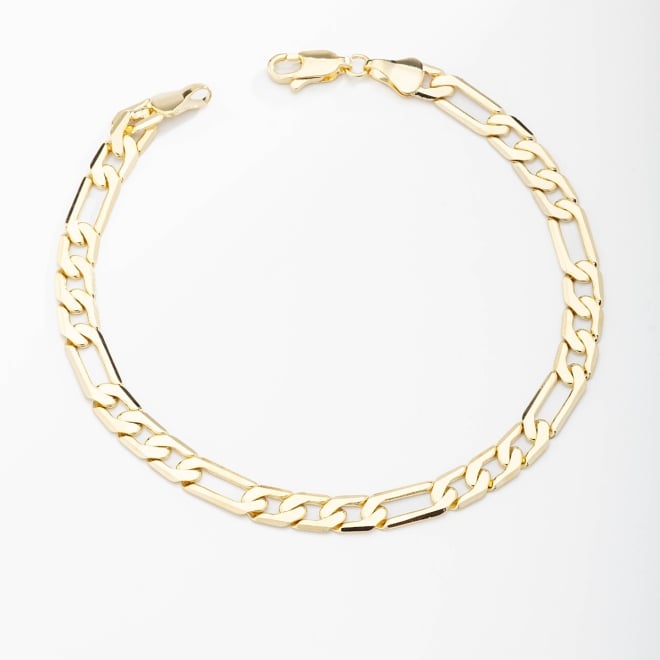 PR-0046 PULSEIRA MASCULINA BANHADA A OURO 18K COM ELOS ALTERNADOS ESTILO GRUMET