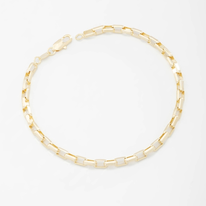 PR-0131 PULSEIRA BANHADA A OURO 18K COM ELOS RETANGULARES E ACABAMENTO POLIDO