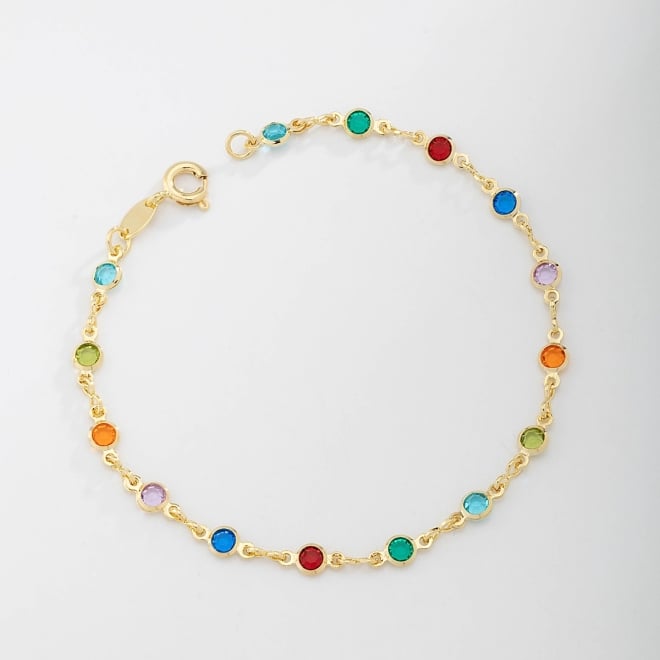 PU-00003 PULSEIRA BANHADA A OURO 18K COM PEDRAS REDONDAS COLORIDAS