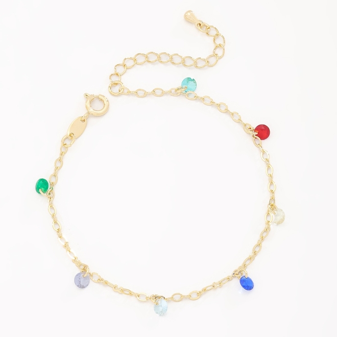 PU-00017 PULSEIRA BANHADA A OURO 18K COM PEDRAS COLORIDAS PENDENTES