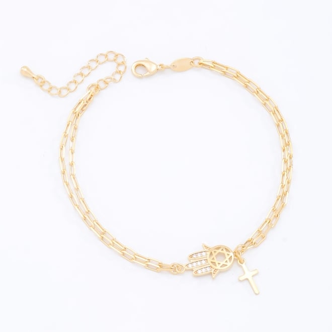 PU-00059-PULSEIRA DUPLA COM M&Atilde;O DE F&Aacute;TIMA E CRUZ