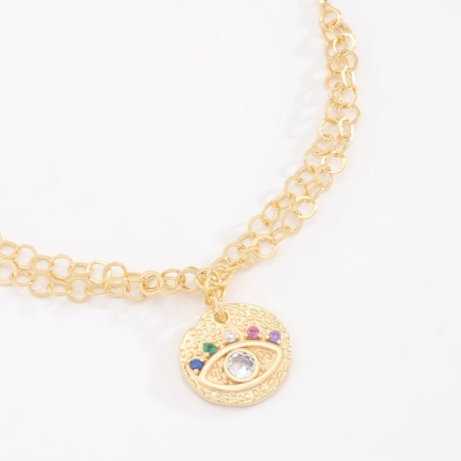 PU-00064-PULSEIRA REGUL&Aacute;VEL COM PINGENTE DE OLHO CRAVEJADO E ZIRC&Ocirc;NIAS