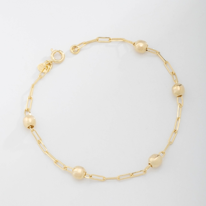PU-00068  PULSEIRA COM ELOS ESTILO CARTIER E DETALHES EM ESFERAS LISAS