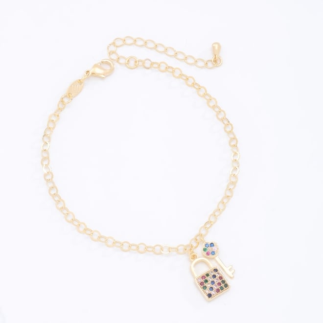 PU-00083-PULSEIRA COM PINGENTE DE CADEADO E CHAVE COLORIDOS