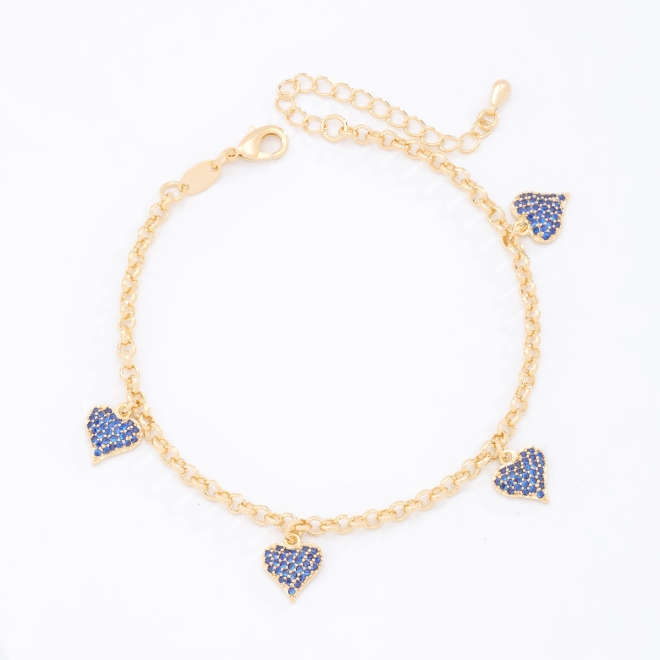 PU-00087-PULSEIRA COM PINGENTES DE CORAÇÃO E ZIRCÔNIAS