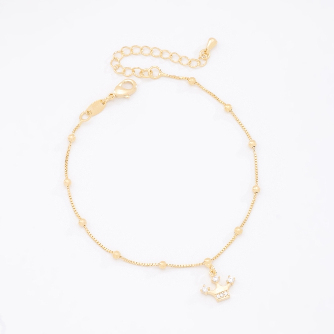PU-00100-PULSEIRA COM ESFERAS E PINGENTE DE COROA
