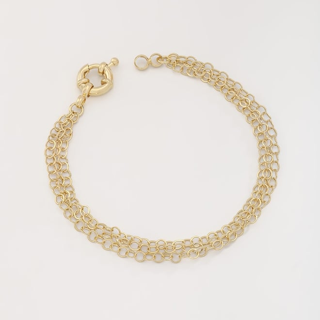 PU-00118 PULSEIRA BANHADA A OURO 18K COM CORRENTE DE ELOS REDONDOS ENTRELAÇADOS