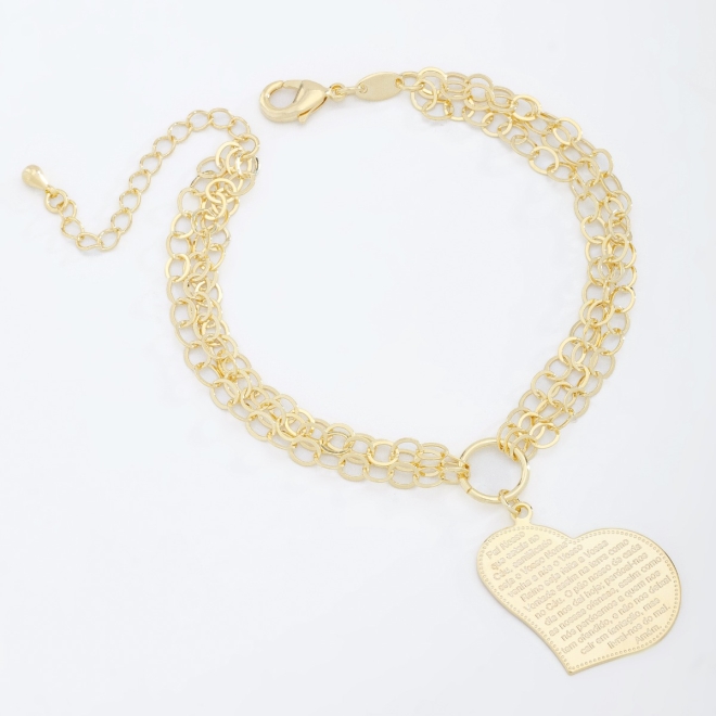 PU-00131 PULSEIRA COM CORRENTE DUPLA E PINGENTE EM FORMATO DE CORAÇÃO