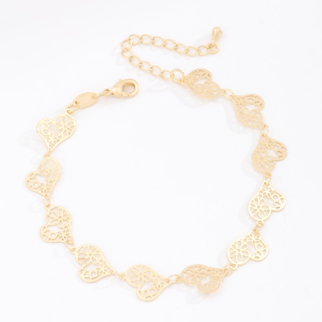 PU-00136 PULSEIRA BANHADA A OURO 18K COM CORA&Ccedil;&Otilde;ES VAZADOS E DETALHES DELICADOS.