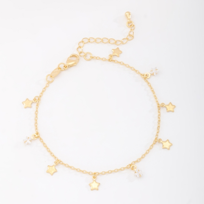 PU-00140 PULSEIRA BANHADA A OURO 18K COM PINGENTES EM FORMATO DE ESTRELAS