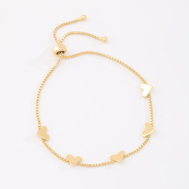 PU-00228 PULSEIRA BANHADA A OURO 18K AJUSTÁVEL E COM CORAÇÕES LISOS.
