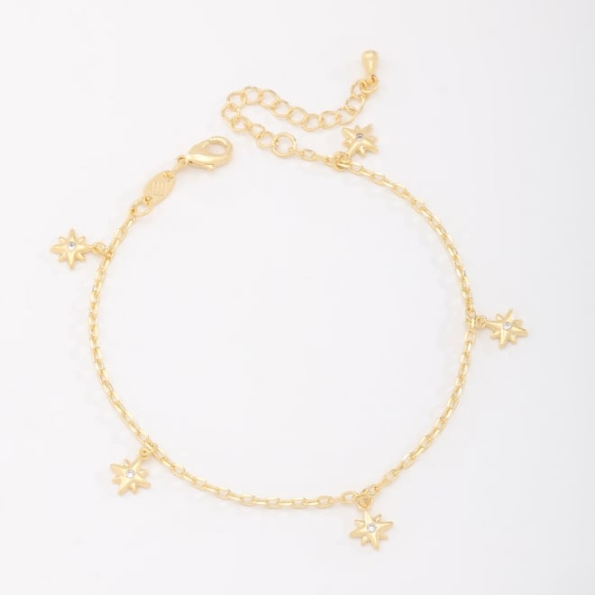 PU-00269 PULSEIRA BANHADA A OURO 18K COM CORRENTE ELO DELICADO E PINGENTES EM FORMATO DE ESTRELA