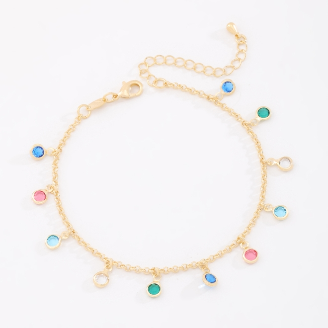 PU-00288 PULSEIRA BANHADA A OURO 18K COM PINGENTES DE PONTOS DE LUZ COLORIDOS