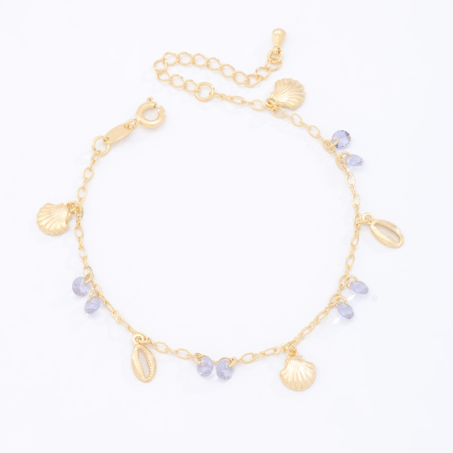PU-00304 PULSEIRA BANHADA A OURO 18K COM PINGENTES DE CONCHAS, BUZIOS