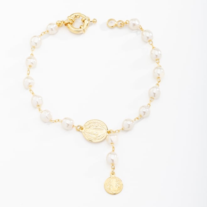 PU-00363 PULSEIRA COM P&Eacute;ROLAS E MEDALHA DE S&Atilde;O BENTO