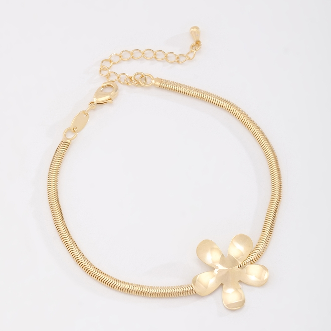 PU-00408 PULSEIRA BANHADA A OURO 18K COM CORRENTE TIPO MALHA FLEX&Iacute;VEL EM FORMATO DE FLOR