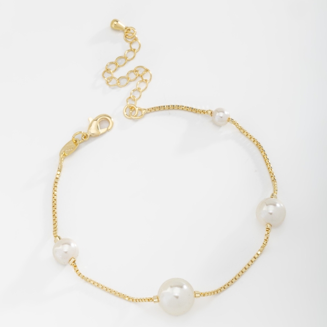 PU-00418 PULSEIRA BANHADA A OURO 18K COM P&Eacute;ROLAS INTERCALADAS