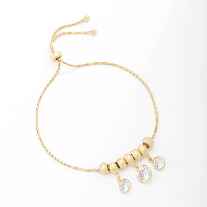 PU-00450 PULSEIRA BANHADA A OURO 18K COM ESFERAS POLIDAS E PINGENTES EM ZIRCÔNIA CRISTAL