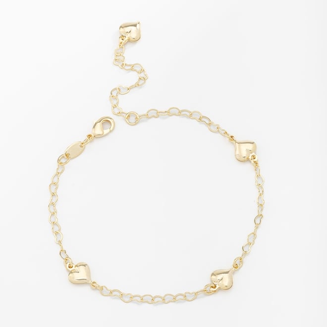PU-00462 PULSEIRA BANHADA A OURO 18K COM PINGENTES EM FORMATO DE CORAÇÃO