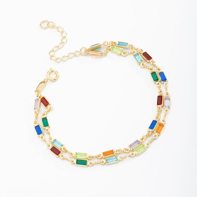 PU-00467  PULSEIRA DUPLA COM PEDRAS RETANGULARES COLORIDAS