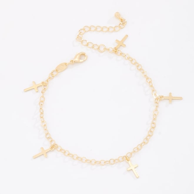 PU-00468 PULSEIRA BANHADA A OURO 18K COM PINGENTES DE CRUZ EM CORRENTE DE ELOS