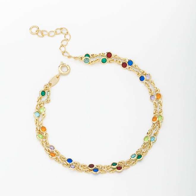 PU-00473-PULSEIRA DUPLA COM CRISTAIS COLORIDOS