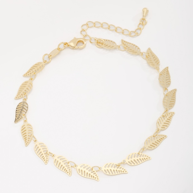 PU-00478 PULSEIRA BANHADA A OURO 18K COM DETALHES EM FOLHAS VAZADAS