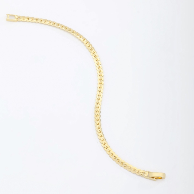 PU-00510 PULSEIRA BANHADA A OURO 18K COM CORRENTE EM ELOS ESTILO GRUMET COM ACABAMENTO POLIDO.