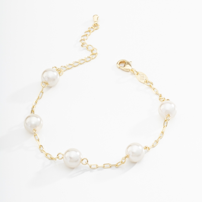 PU-00569 PULSEIRA BANHADA A OURO 18K COM PÉROLAS ESPAÇADAS NA CORRENTE
